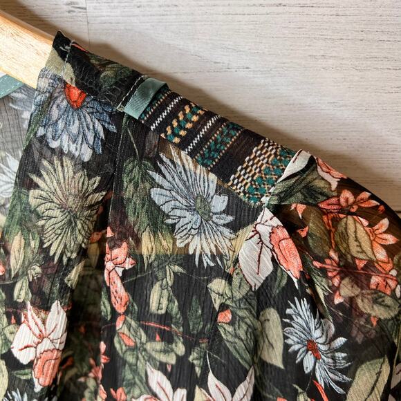 Anthropologie Tiny Blouse Womens Size Medium Teal Floral Geometric Sheer Wrap - Picture 10 of 16